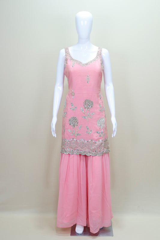 Elegant Pink Embroidered Sharara Suit with Dupatta Women’s Party Wedding Wear