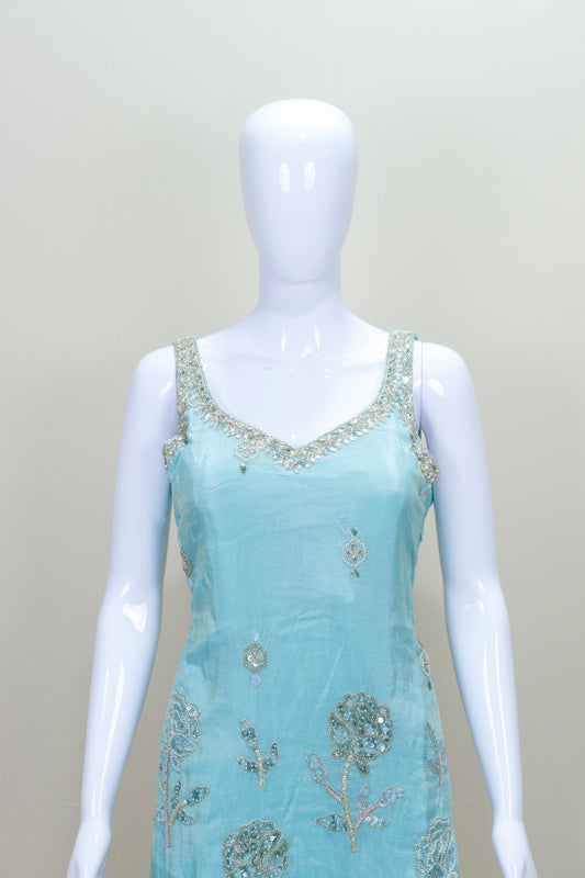 Elegant Sky Blue Embroidered Sharara Suit with Dupatta Women’s Wedding Party Wear