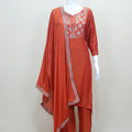 Rust Orange Embroidered Straight Kurta Set with Pants and Dupatta Women’s Festive Party Wear