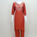 Rust Orange Embroidered Straight Kurta Set with Pants and Dupatta Women’s Festive Party Wear