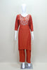 Rust Orange Embroidered Straight Kurta Set with Pants and Dupatta Women’s Festive Party Wear