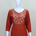 Rust Orange Embroidered Straight Kurta Set with Pants and Dupatta Women’s Festive Party Wear