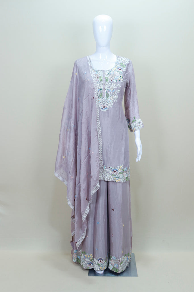 Light Purple Kurta Sharara Set with Dupatta Women’s Festive Wedding Wear