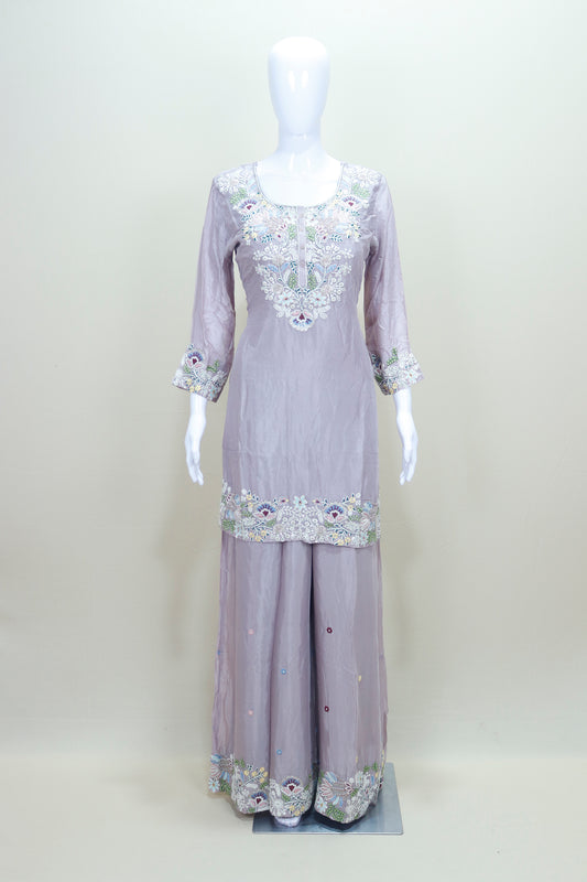 Light Purple Kurta Sharara Set with Dupatta Women’s Festive Wedding Wear