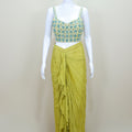 Lime Green Pre Draped Saree Women’s Designer Party Wedding Wear