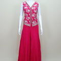 Hot Pink Sleeveless Embroidered Jacket with Palazzo Set Women’s Festive Party Wear