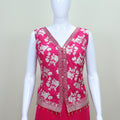 Hot Pink Sleeveless Embroidered Jacket with Palazzo Set Women’s Festive Party Wear