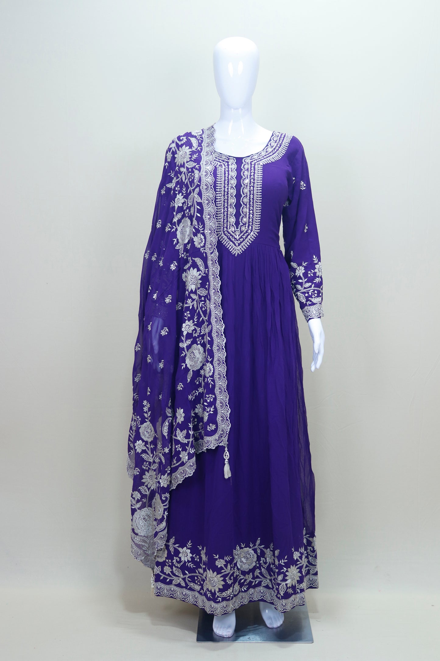 Royal Purple Chikankari Anarkali Suit  Dupatta Women’s Festive Wedding Wear