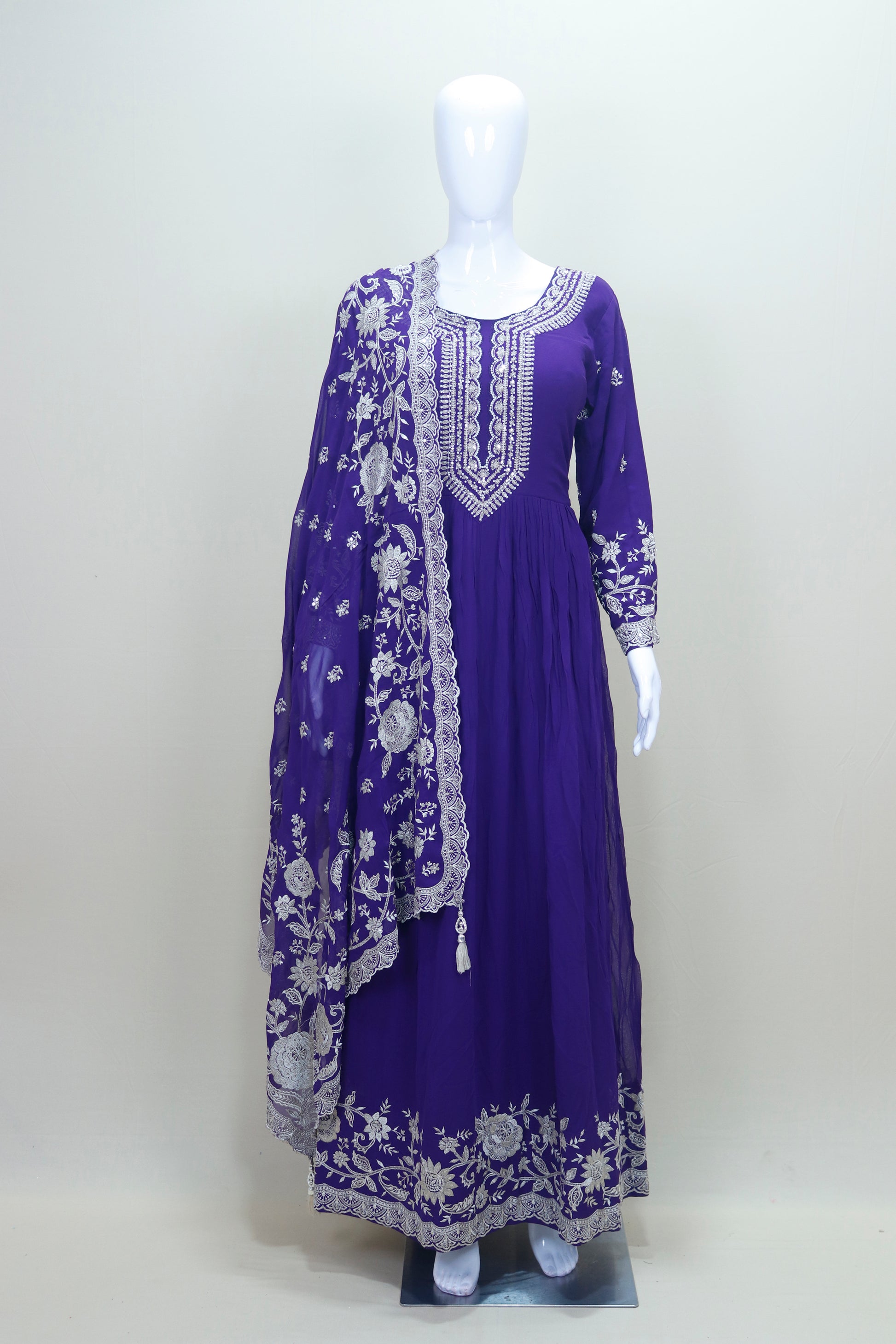 Royal Purple Chikankari Anarkali Suit  Dupatta Women’s Festive Wedding Wear