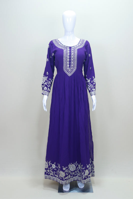 Royal Purple Chikankari Anarkali Suit Dupatta Women’s Festive Wedding Wear