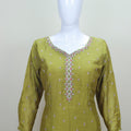 Olive Green Embroidered Anarkali Suit with Pink Banarasi Dupatta Women’s Festive Wedding Wear