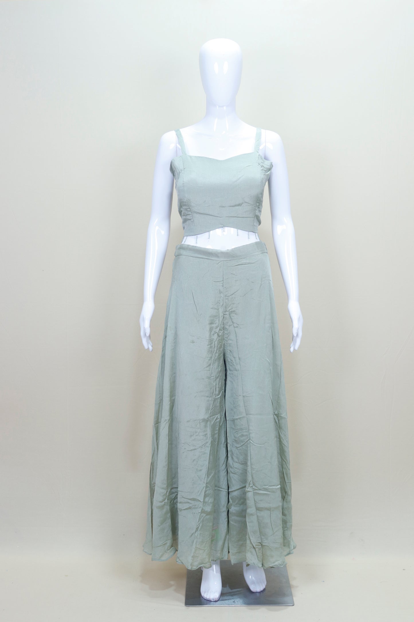 Pastel Green Long Jacket with Flared Dress Women’s Ethnic Festive Party Wear