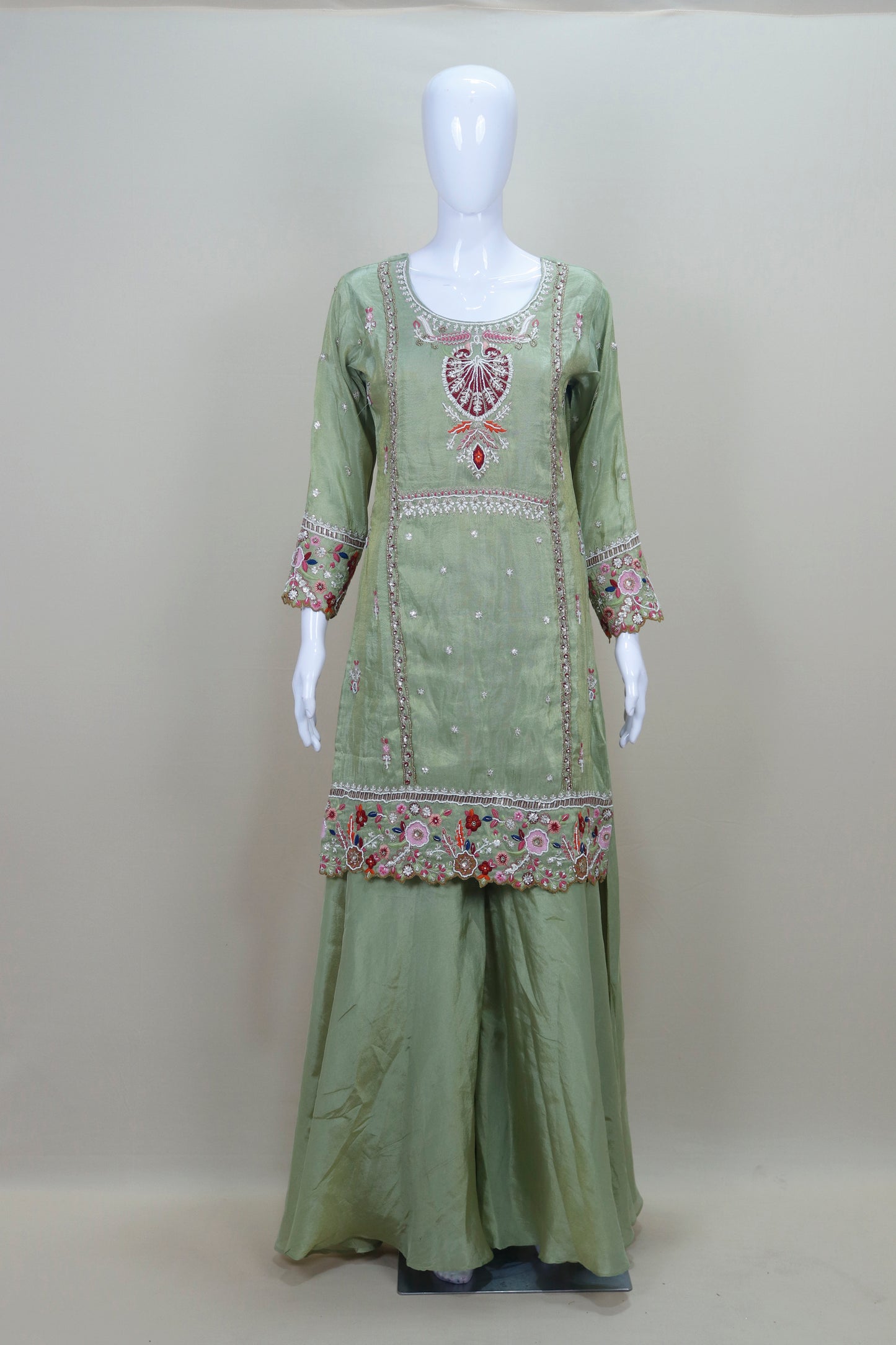 Women’s Green Kurta Sharara Set with Dupatta Festive Wedding Ethnic Wear