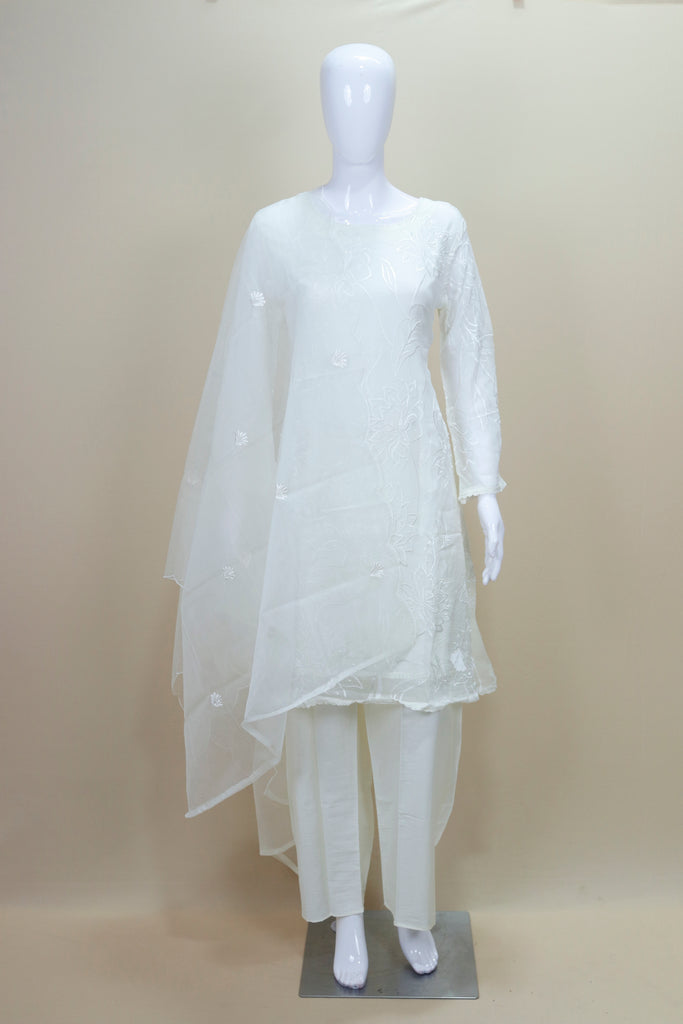 Women’s White Chikankari Kurta Set with Dupatta Elegant Ethnic Wear for Festive Casual Occasions