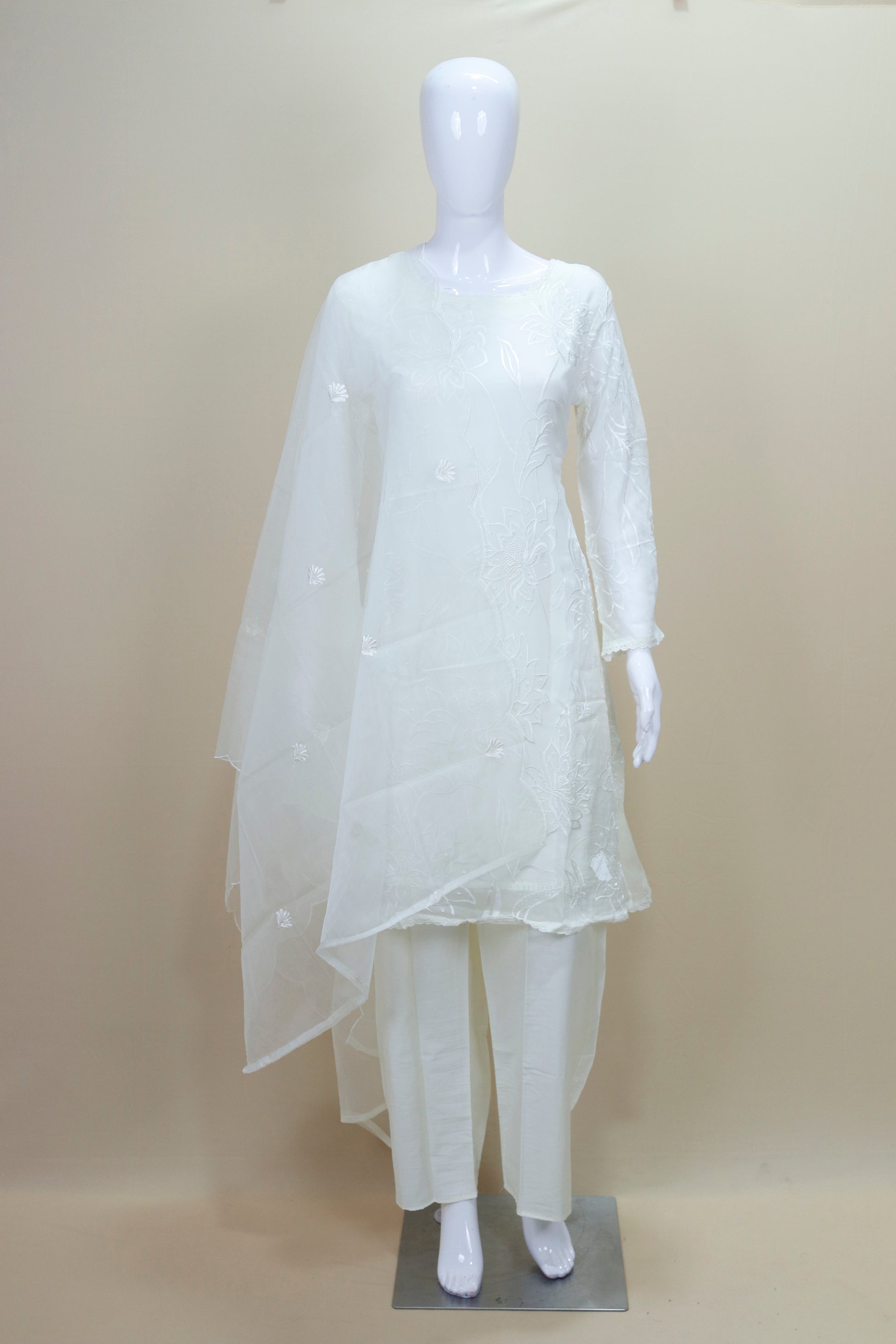 Women’s White Chikankari Kurta Set with Dupatta Elegant Ethnic Wear for Festive Casual Occasions