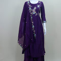 Women’s Purple Embroidered Kurta Palazzo Set with Dupatta Festive Party Wear Ethnic Outfit