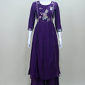 Women’s Purple Embroidered Kurta Palazzo Set with Dupatta Festive Party Wear Ethnic Outfit