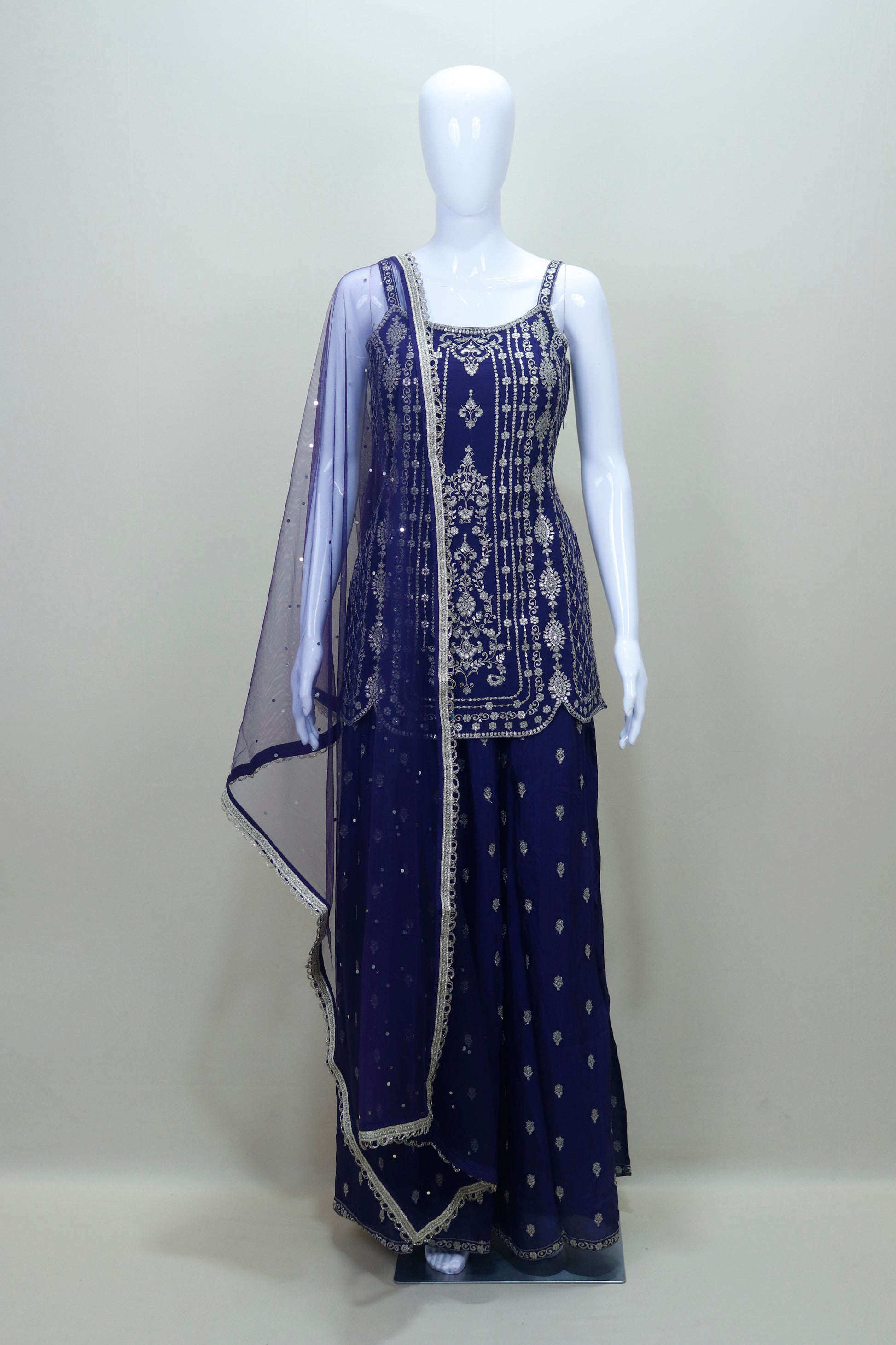 Elegant Navy Blue Sharara Suit with Dupatta for Women Party Wedding Wear