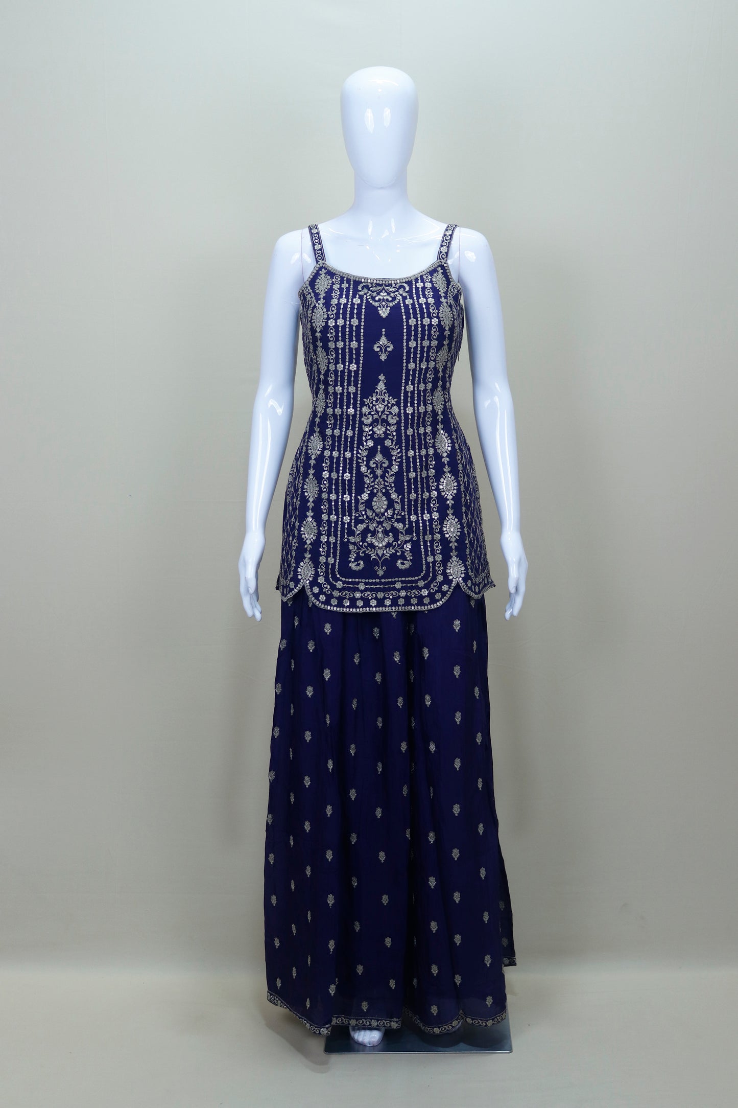 Elegant Navy Blue Sharara Suit with Dupatta Party Wedding Wear