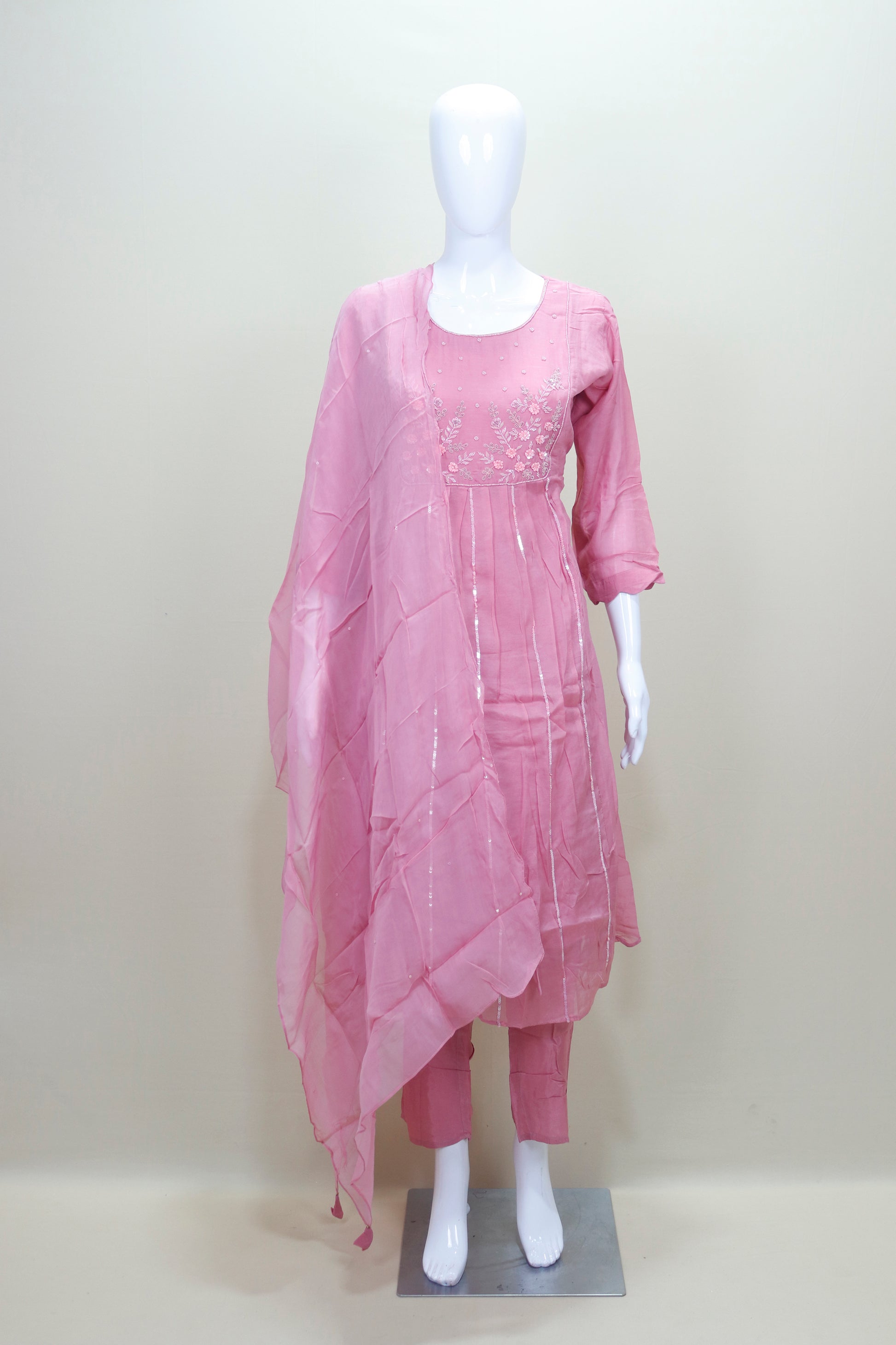 Pink Embroidered Cotton Kurta Set with Dupatta Festive Casual Wear