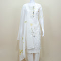 Elegant White Cotton Kurta Set with Embroidery Printed Dupatta Festive 