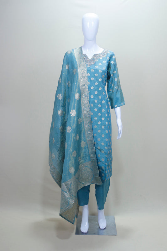 Elegant Turquoise Blue Silk Salwar Suit with Dupatta Indian Ethnic Festive Dress