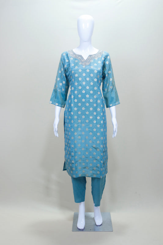 Elegant Turquoise Blue Silk Salwar Suit with Dupatta Indian Ethnic Festive Dress