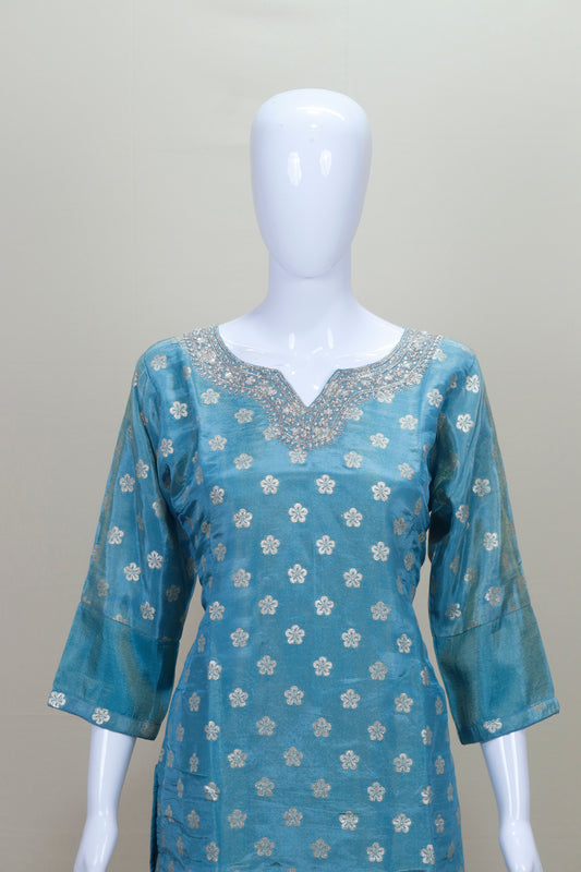Elegant Turquoise Blue Silk Salwar Suit with Dupatta Indian Ethnic Festive Dress