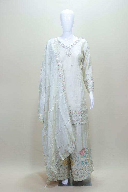 Elegant Off White Salwar Suit with Dupatta Festive Party Wear Ethnic Set