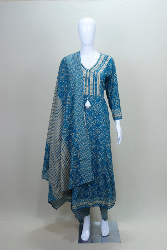 Blue Salwar Suit Set with Dupatta Ethnic Wear Kurta Pant Dupatta Set