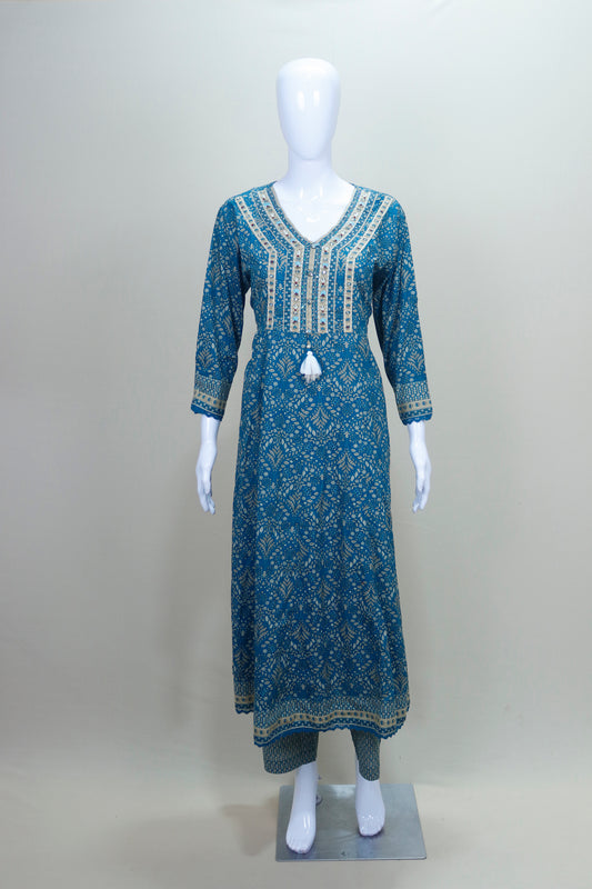 Blue Salwar Suit Set with Dupatta Ethnic Wear Kurta Pant Dupatta Set