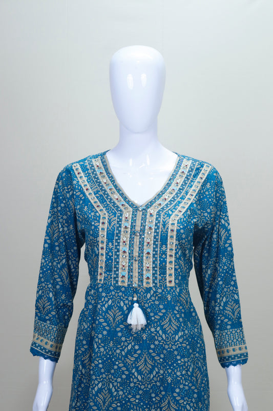 Blue Salwar Suit Set with Dupatta Ethnic Wear Kurta Pant Dupatta Set