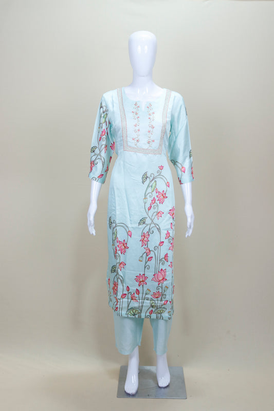 Light Blue Salwar Suit Set Elegant Ethnic Kurta with Pants
