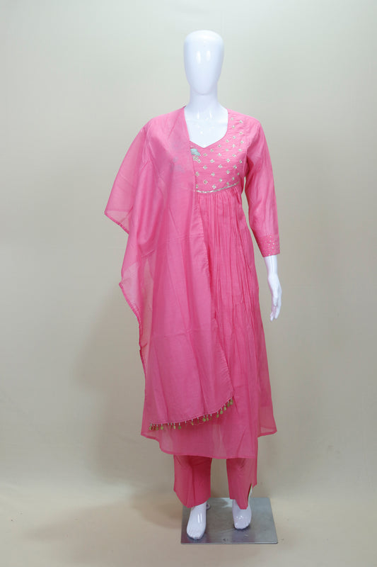Elegant Pink Silk Embroidered Anarkali Salwar Suit with Dupatta