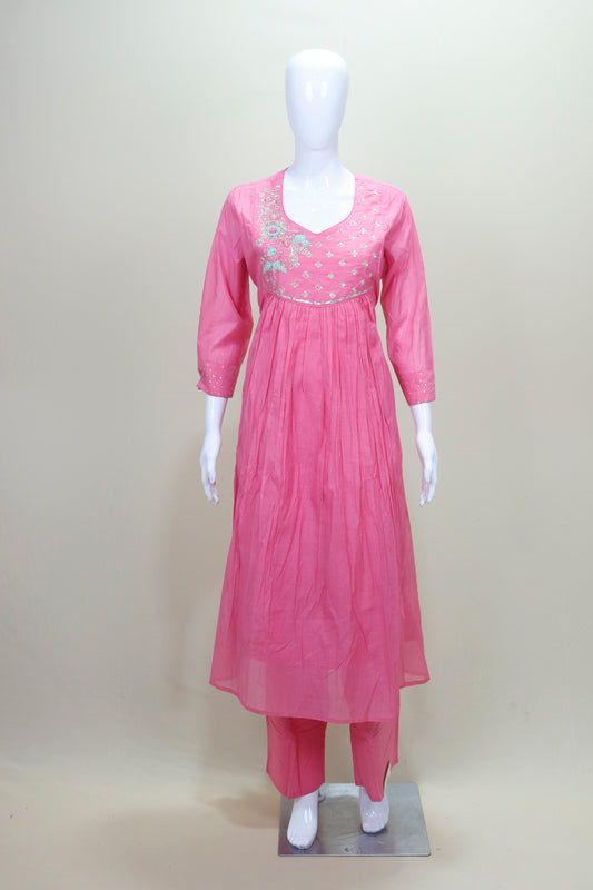 Elegant Pink Silk Embroidered Anarkali Salwar Suit with Dupatta