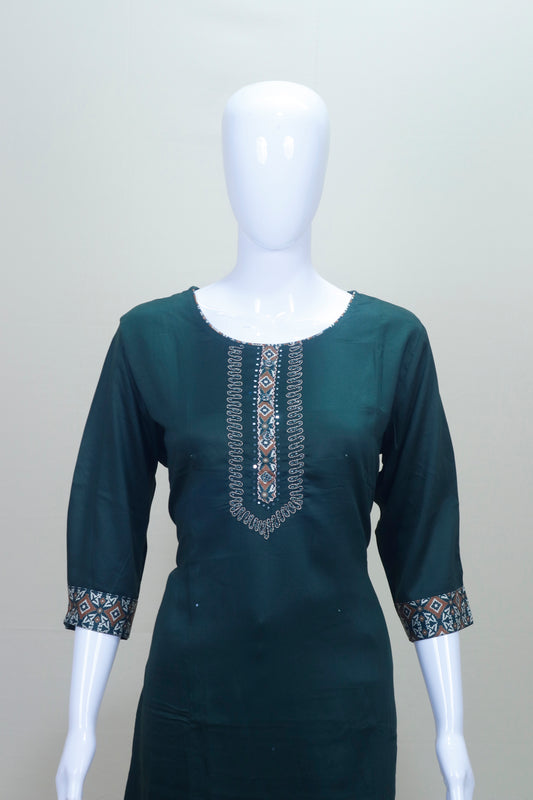Dark Green Cotton Salwar Suit with Dupatta Ethnic Wear Set