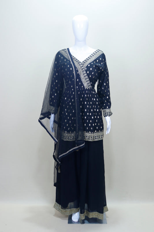 Black Anarkali Kurta Set with Dupatta Ethnic Party Wedding Wear Salwar Suit.