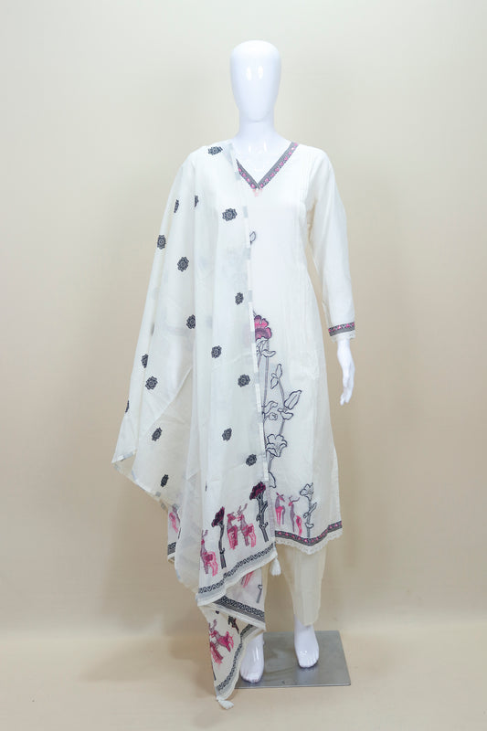 White Cotton Kurta Set with Dupatta Ethnic Salwar Suit Casual Wear