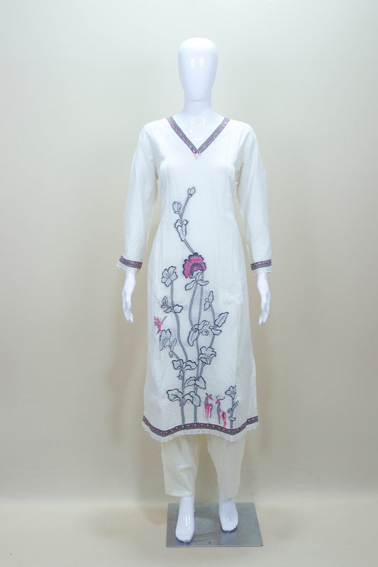 White Cotton Kurta Set with Dupatta Ethnic Salwar Suit Casual Wear
