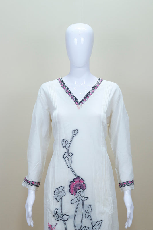 White Cotton Kurta Set with Dupatta Ethnic Salwar Suit Casual Wear