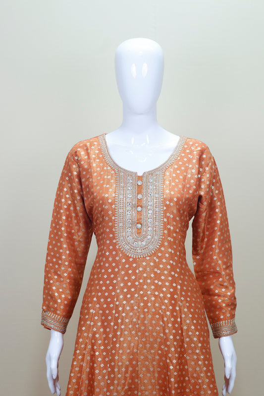 Rust Orange Embroidered Silk Anarkali Suit with Dupatta