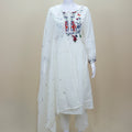 White Cotton Embroidered Kurta Set with Dupatta