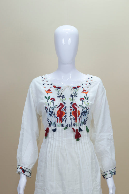 White Cotton Embroidered Kurta Set with Dupatta