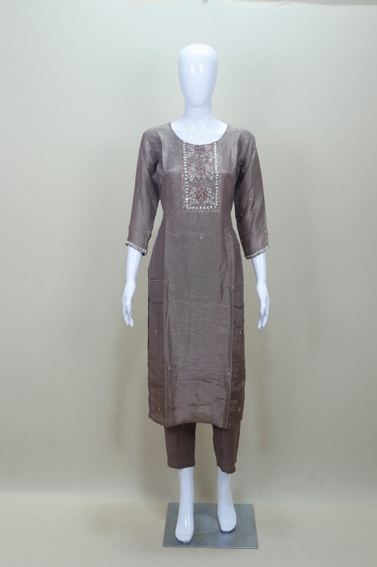 Elegant Grey Embroidered Straight Suit with Printed Dupatta