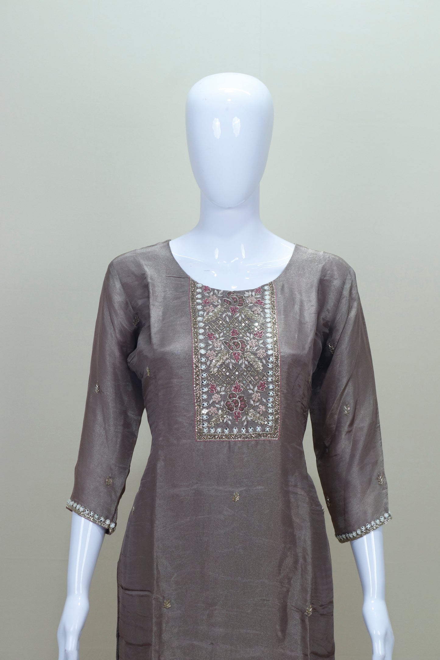 Elegant Grey Embroidered Straight Suit with Printed Dupatta