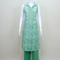 Green Sleeveless Printed Cotton Kurta with Pants Casual Summer Ethnic Wear