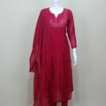Maroon Cotton Embroidered Kurta Set with Dupatta