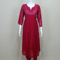 Maroon Cotton Embroidered Kurta Set with Dupatta