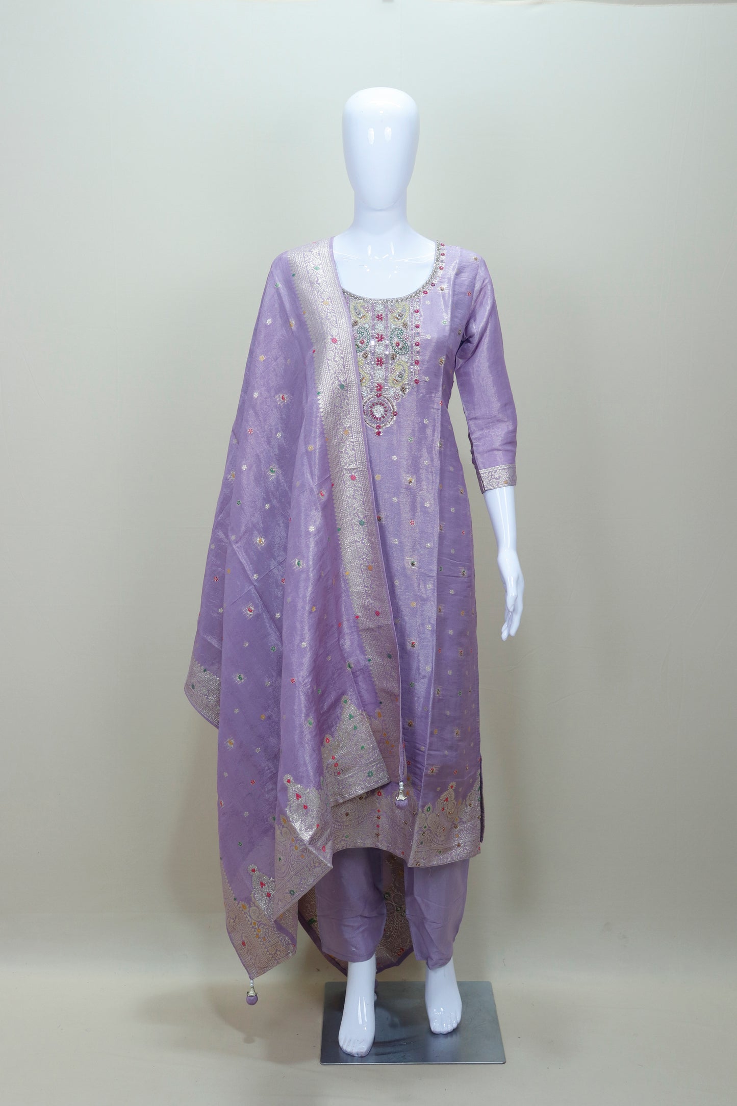 Lavender Silk Embroidered Kurta Set with Dupatta Wedding Wear Ethnic Suit