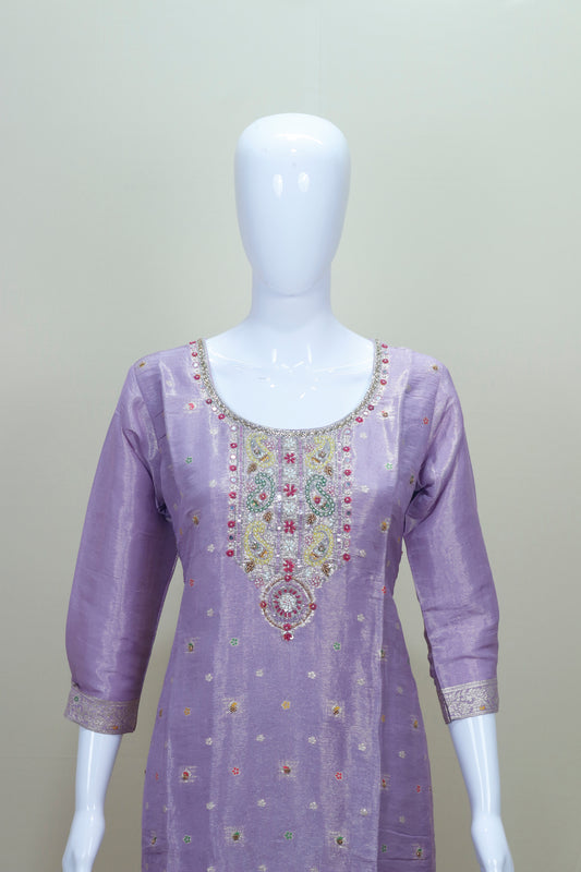Lavender Silk Embroidered Kurta Set with Dupatta Wedding Wear Ethnic Suit